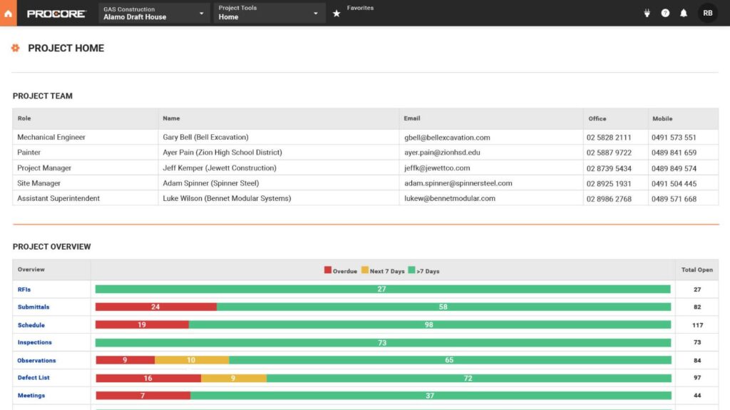 procore construction project management software